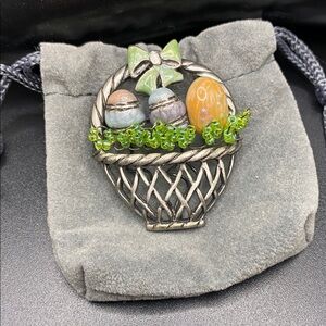 Easter Basket Brooch with Green Bow